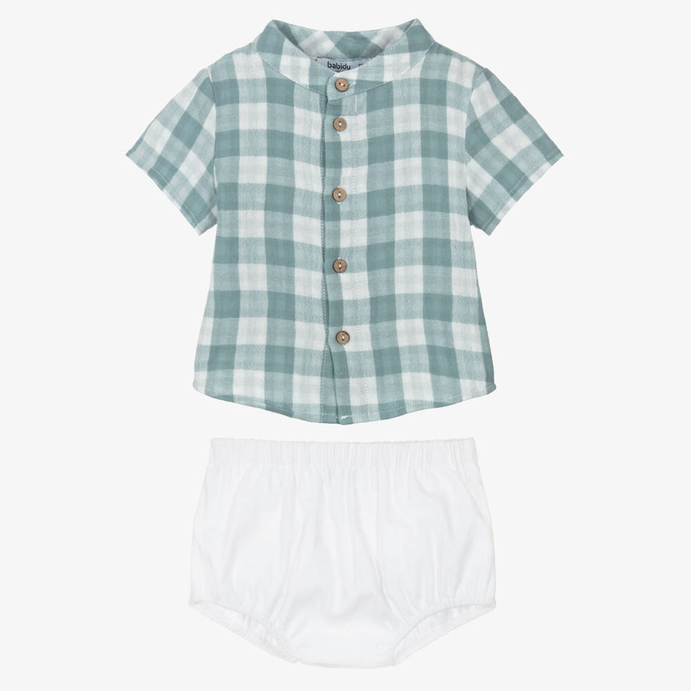 Babidu-Комплект шорт из хлопка и льна зеленый для мальчиков | Childrensalon Outlet