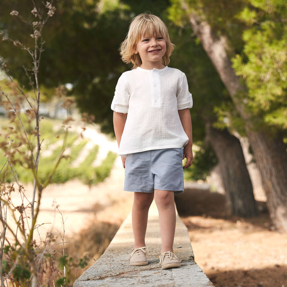 Babidu-Boys Cotton Shorts Ensemble in Grey & White | Childrensalon Outlet