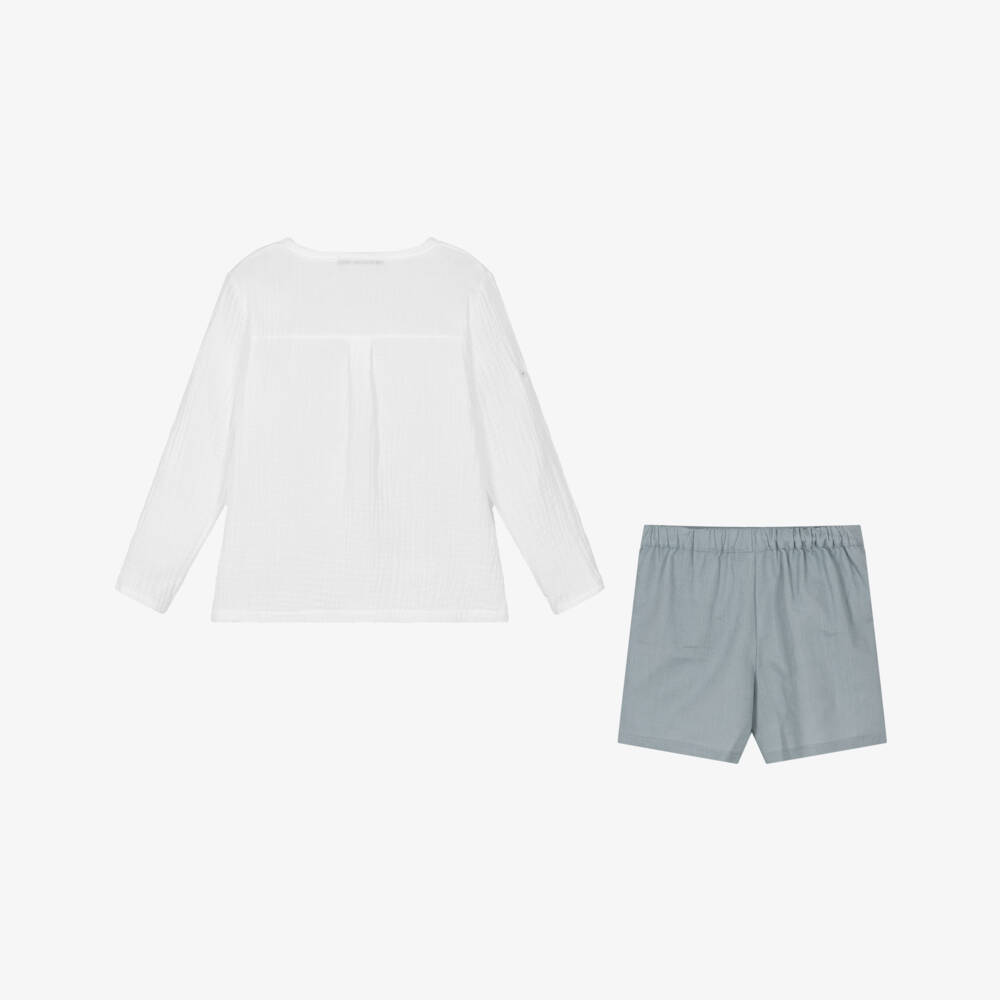 Babidu-Boys Cotton Shorts Ensemble in Grey & White | Childrensalon Outlet