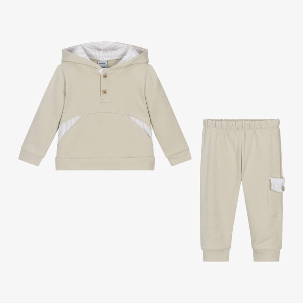 Babidu-Boys Cream Hoodie Jogger Set | Childrensalon Outlet