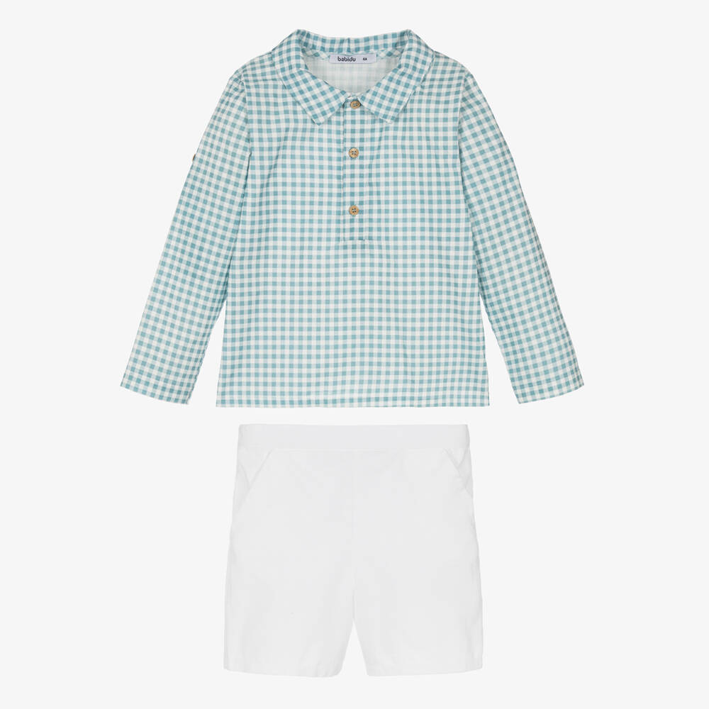 Babidu-Комплект из зелёного хлопка в клетку для мальчиков | Childrensalon Outlet