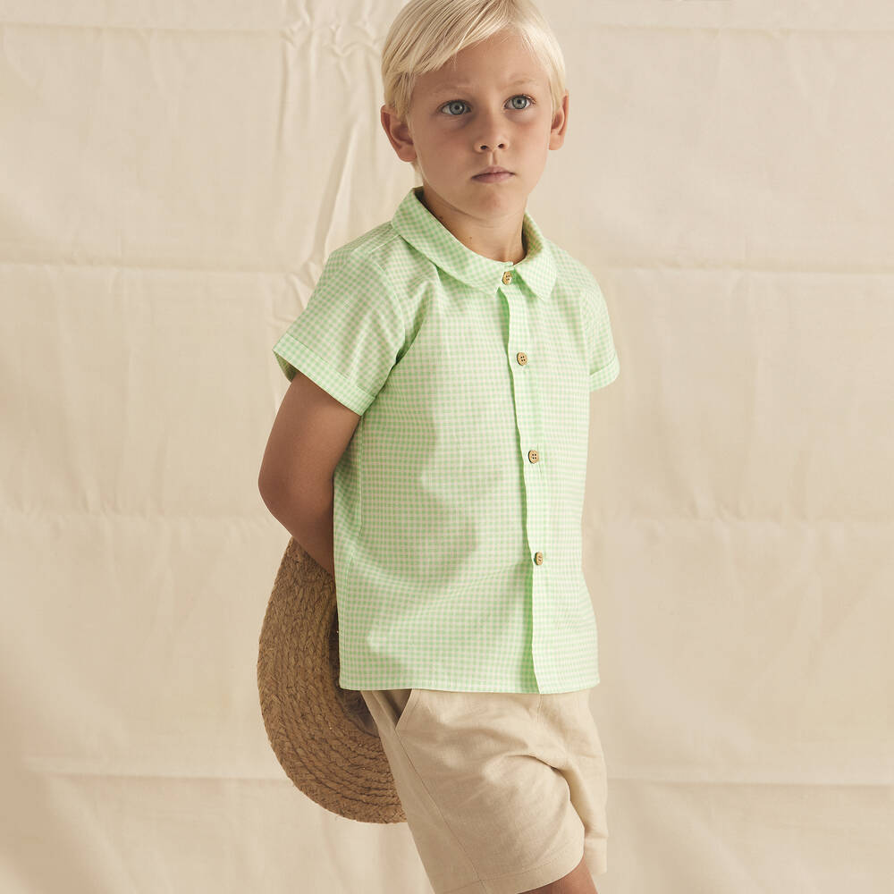 Babidu-Зеленая футболка и бежевые шорты из хлопка | Childrensalon Outlet