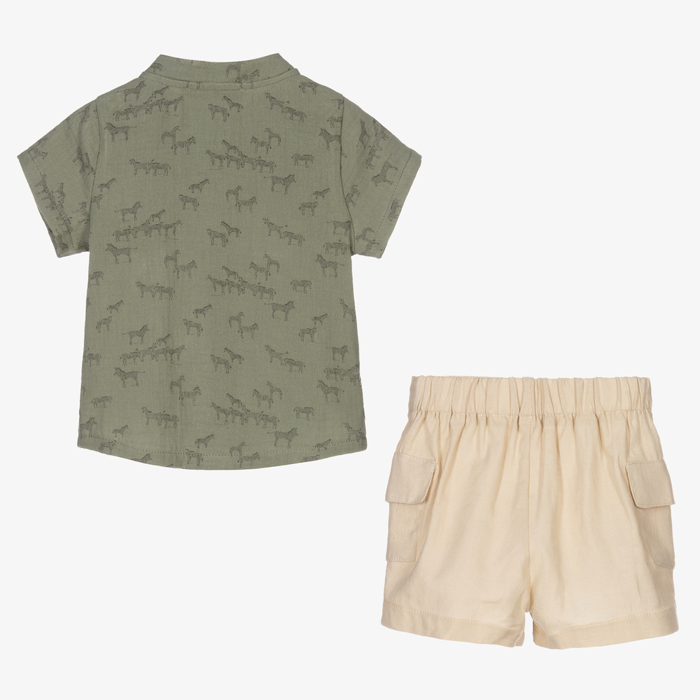 Babidu-Boys Green & Beige Shorts Set | Childrensalon Outlet