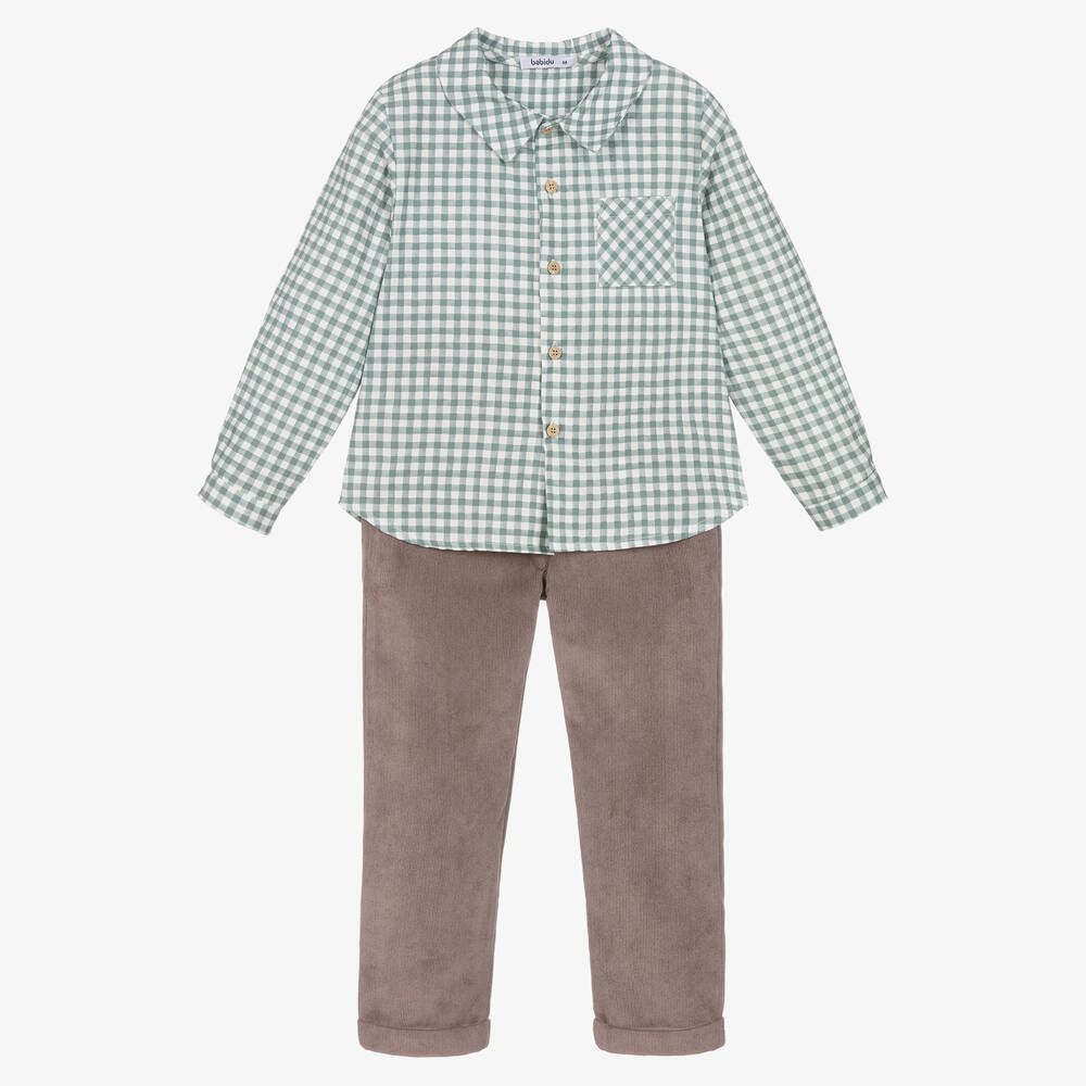 Babidu - Рубашка в зеленую клетку и коричневые брюки | Childrensalon