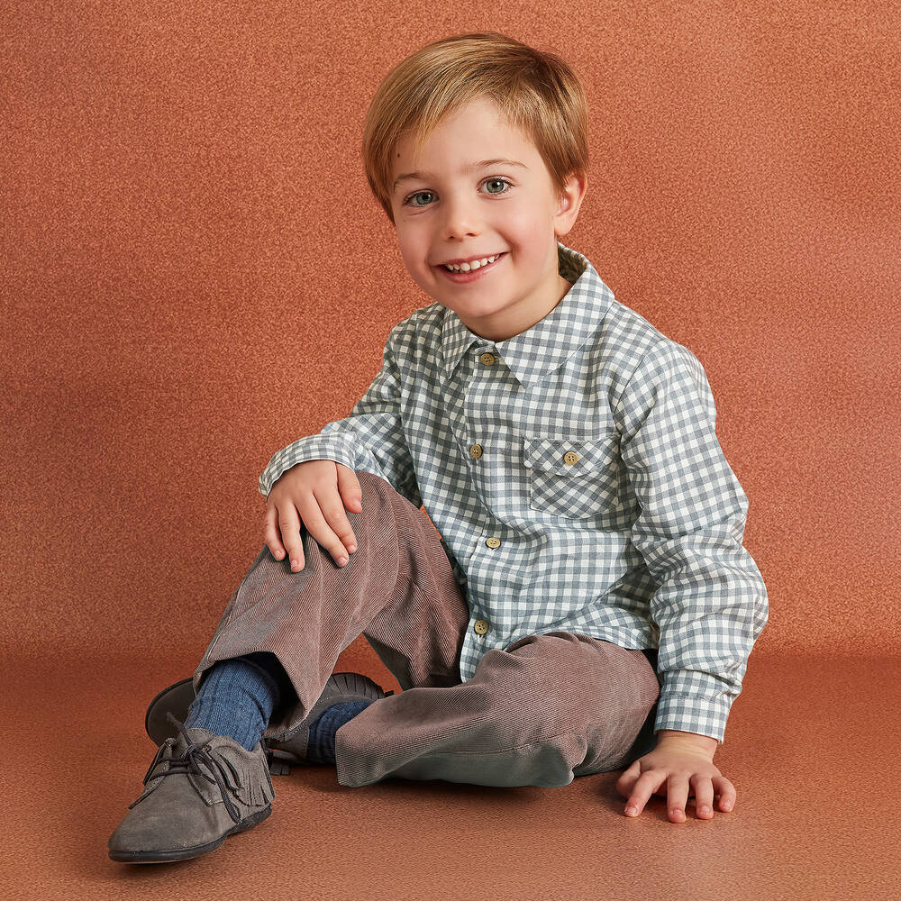 Babidu-طقم بنطلون قطن لون أخضر وبني كاروهات للأولاد | Childrensalon Outlet