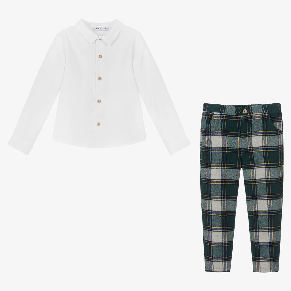 Babidu-Boys Green Checked Trouser Set | Childrensalon Outlet