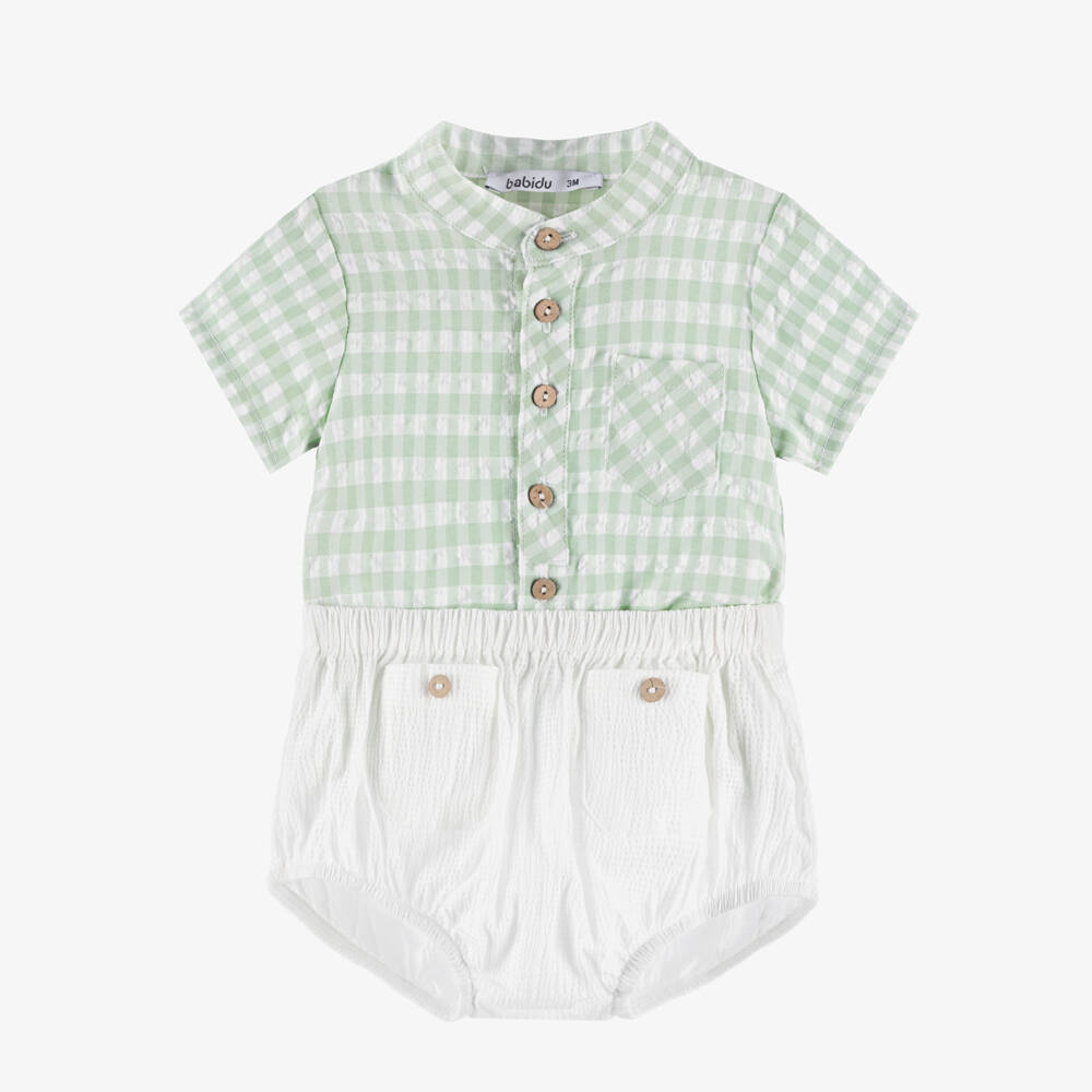 Babidu-Комплект из хлопковых шорт в зелёную клетку для мальчиков | Childrensalon Outlet