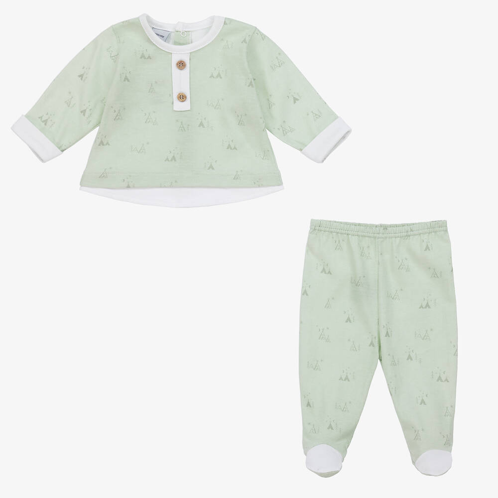 Babidu-Boys Green Cotton 2 Piece Babygrow | Childrensalon Outlet