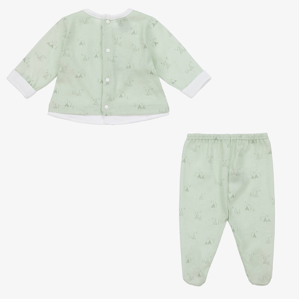 Babidu-Boys Green Cotton 2 Piece Babygrow | Childrensalon Outlet