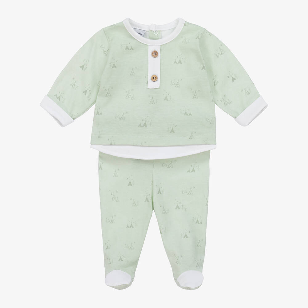 Babidu-أفرول بيبي غرو قطن لون أخضر للمواليد - قطعتين | Childrensalon Outlet