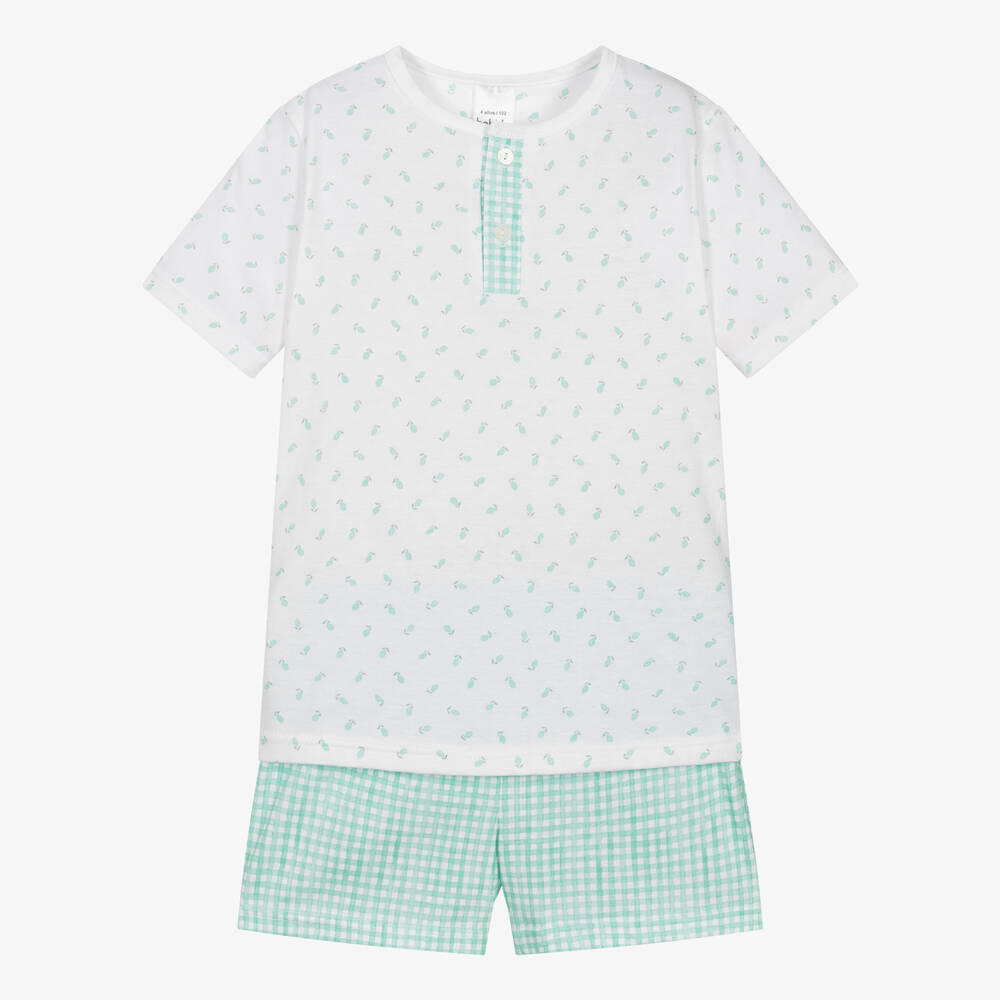 Babidu - Pyjama short coton vert à carreaux | Childrensalon