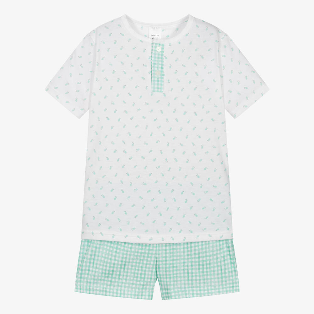 Babidu-Boys Green Cotton Check Short Pyjamas | Childrensalon Outlet