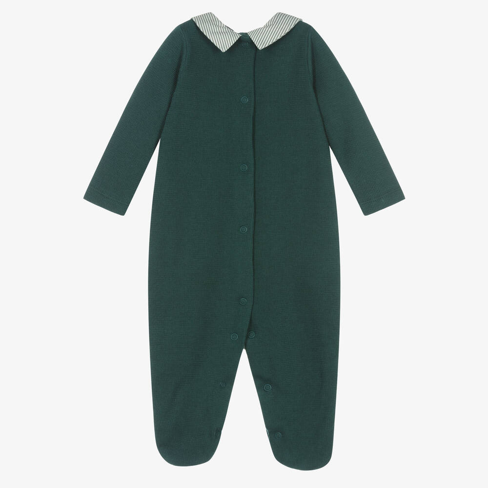 Babidu-Boys Green Cotton Knit Collared Babygrow | Childrensalon Outlet