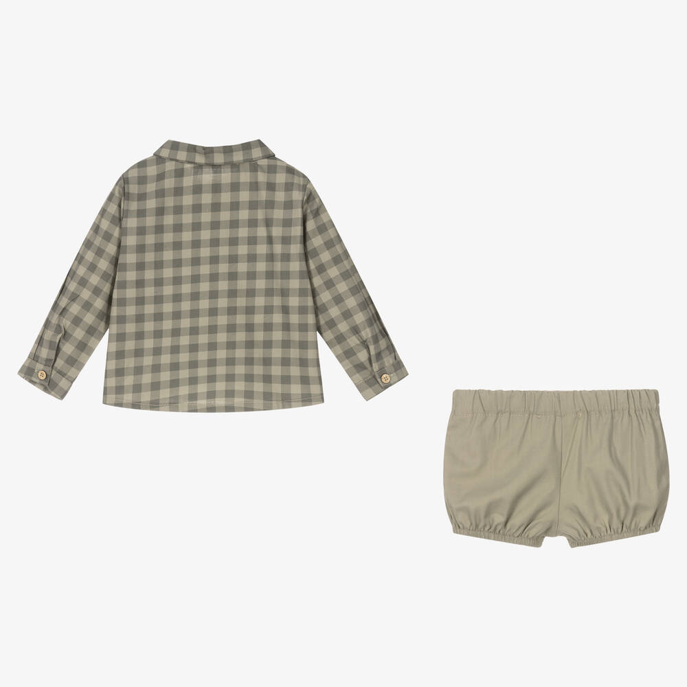 Babidu-Boys Green Cotton Shorts Set | Childrensalon Outlet