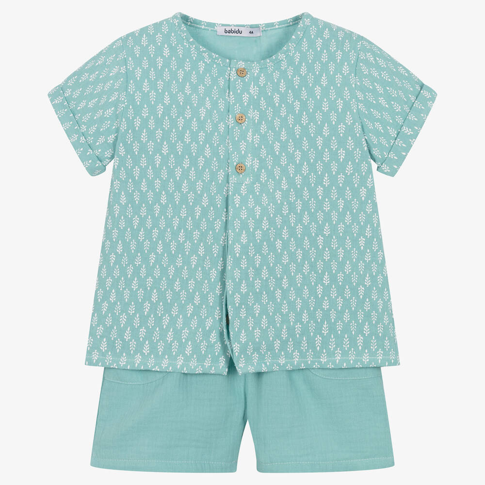 Babidu - Boys Green Cotton Shorts Set | Childrensalon