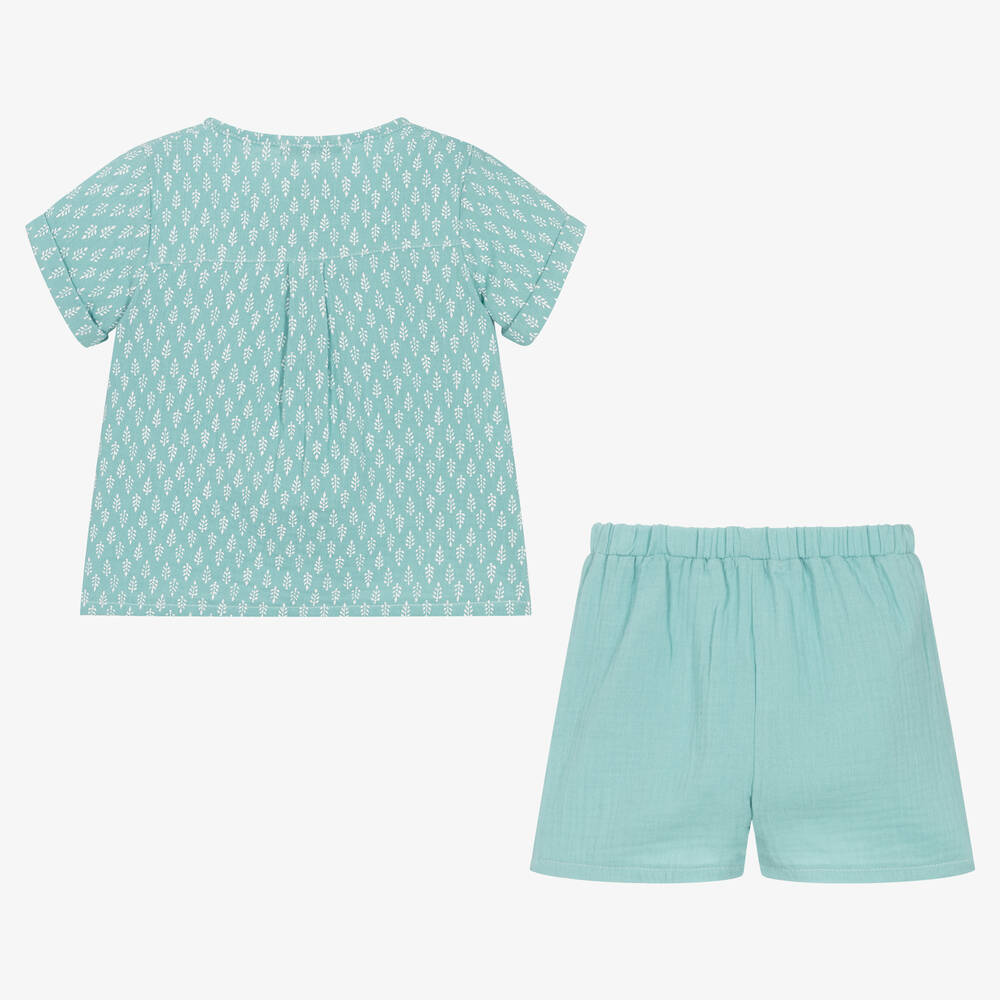 Babidu-Boys Green Cotton Shorts Set | Childrensalon Outlet