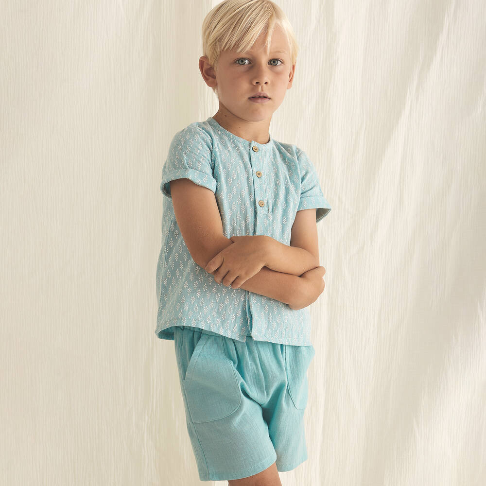 Babidu-Boys Green Cotton Shorts Set | Childrensalon Outlet