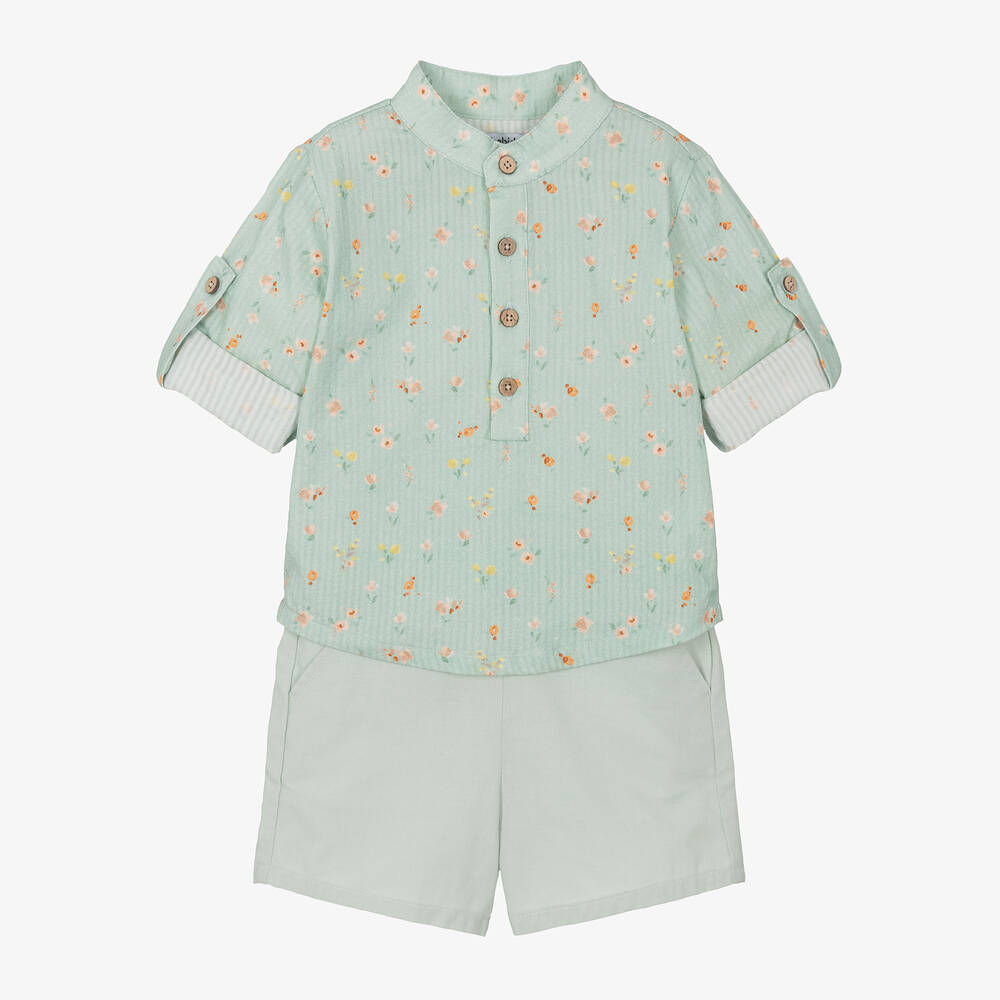 Babidu-Boys Green Cotton Shorts Set | Childrensalon Outlet