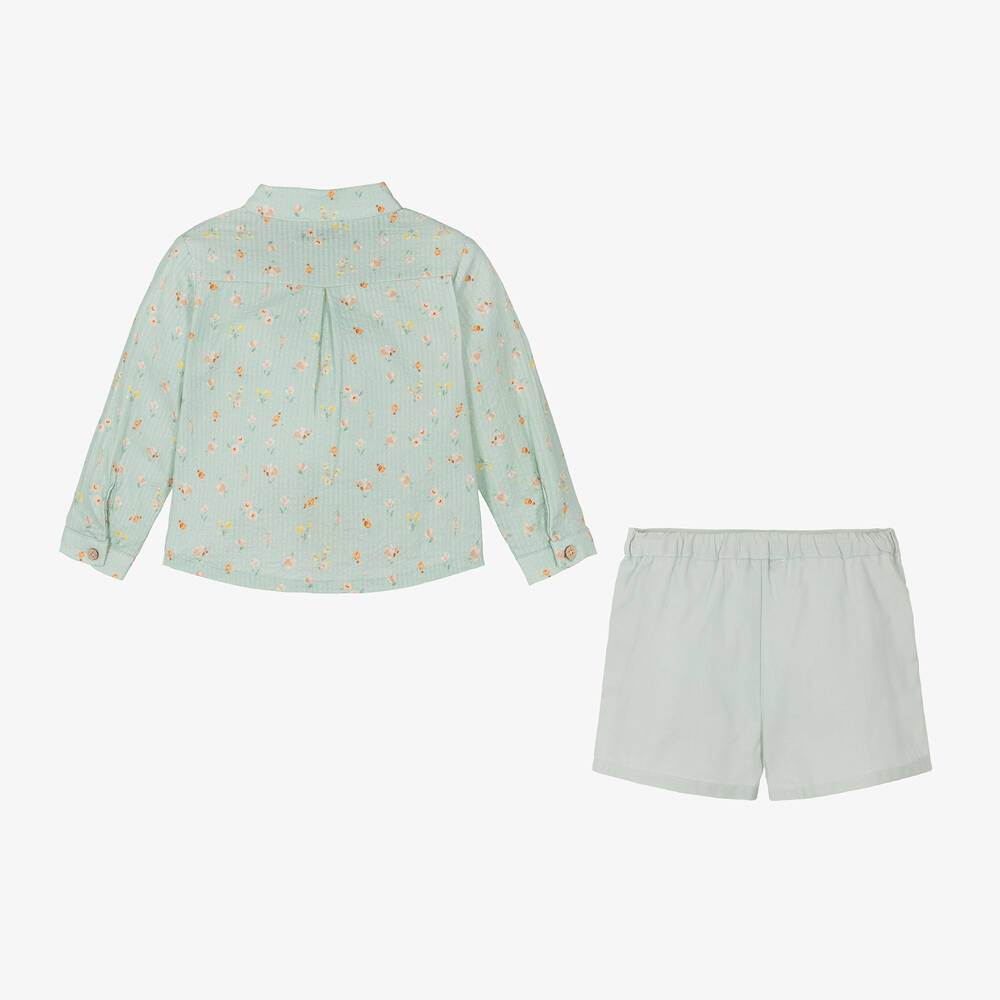 Babidu-Boys Green Cotton Shorts Set | Childrensalon Outlet
