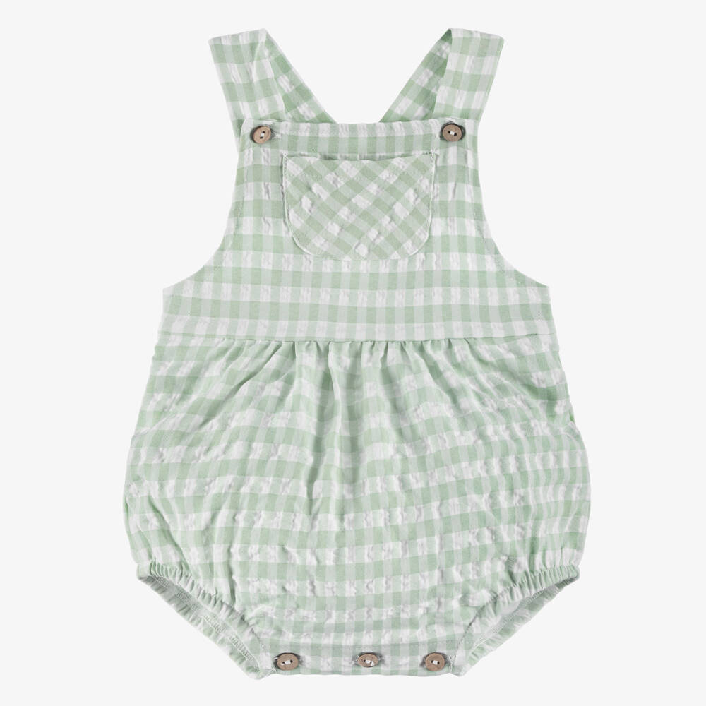 Babidu-Зеленый ромпер в клетку для мальчиков из хлопка | Childrensalon Outlet