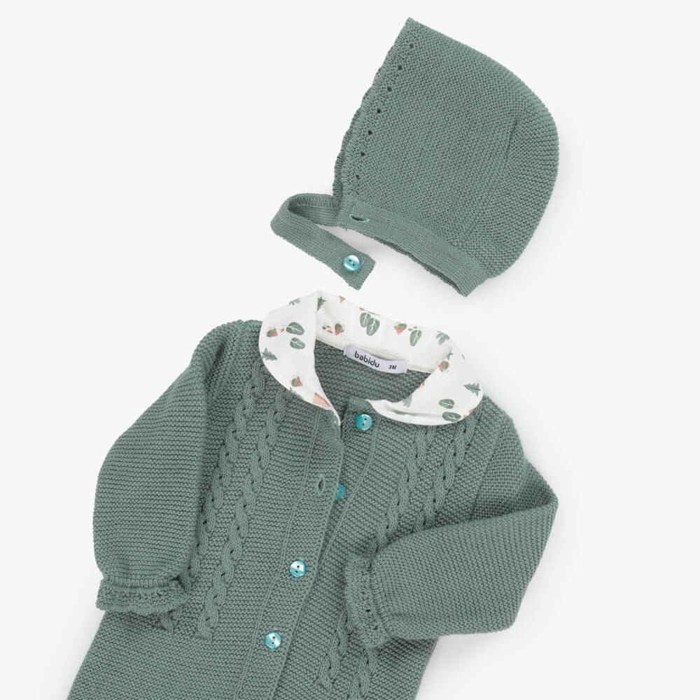 Babidu-Boys Green Knitted Babysuit & Hat Set | Childrensalon Outlet
