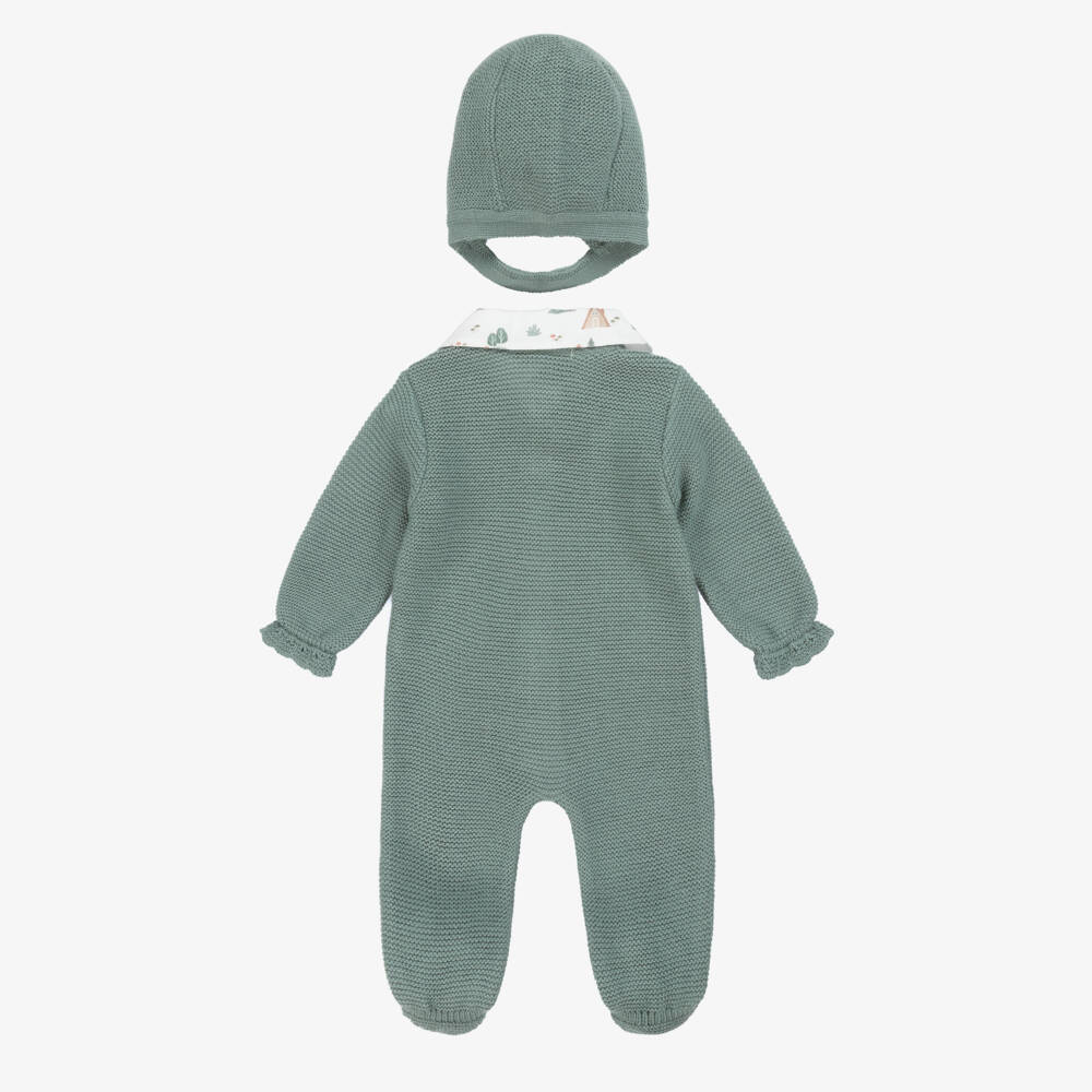 Babidu-Boys Green Knitted Babysuit & Hat Set | Childrensalon Outlet
