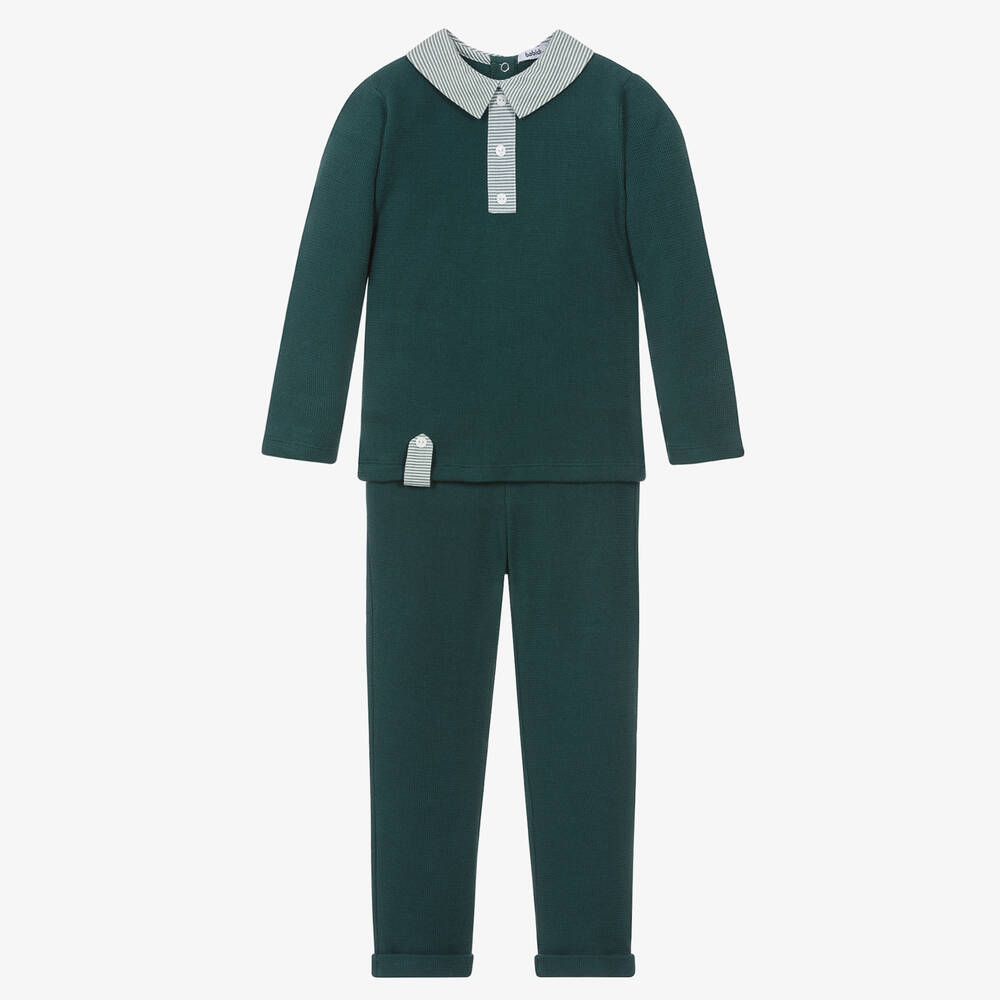Babidu - Boys Green Knitted Trouser Set | Childrensalon