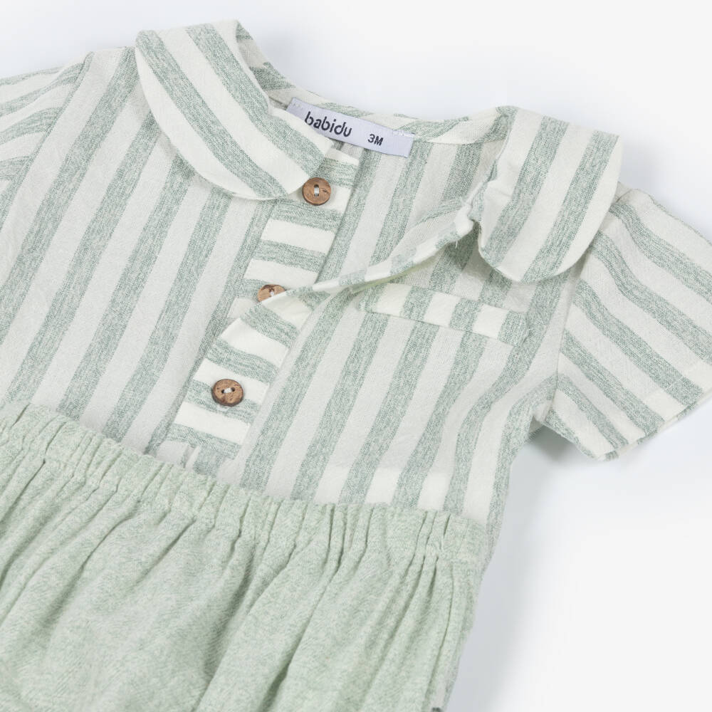 Babidu-Boys Green Linen Blend Shorts Ensemble | Childrensalon Outlet