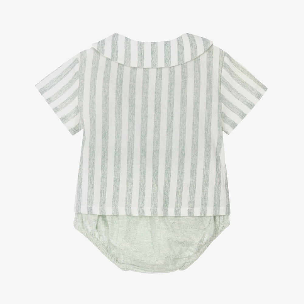 Babidu-Boys Green Linen Blend Shorts Ensemble | Childrensalon Outlet