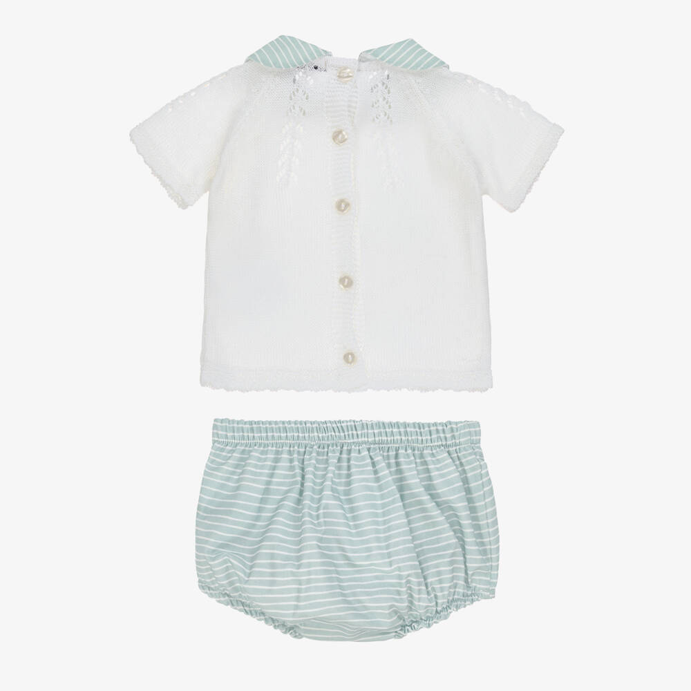 Babidu-Boys Green & White Knit Shorts Ensemble | Childrensalon Outlet