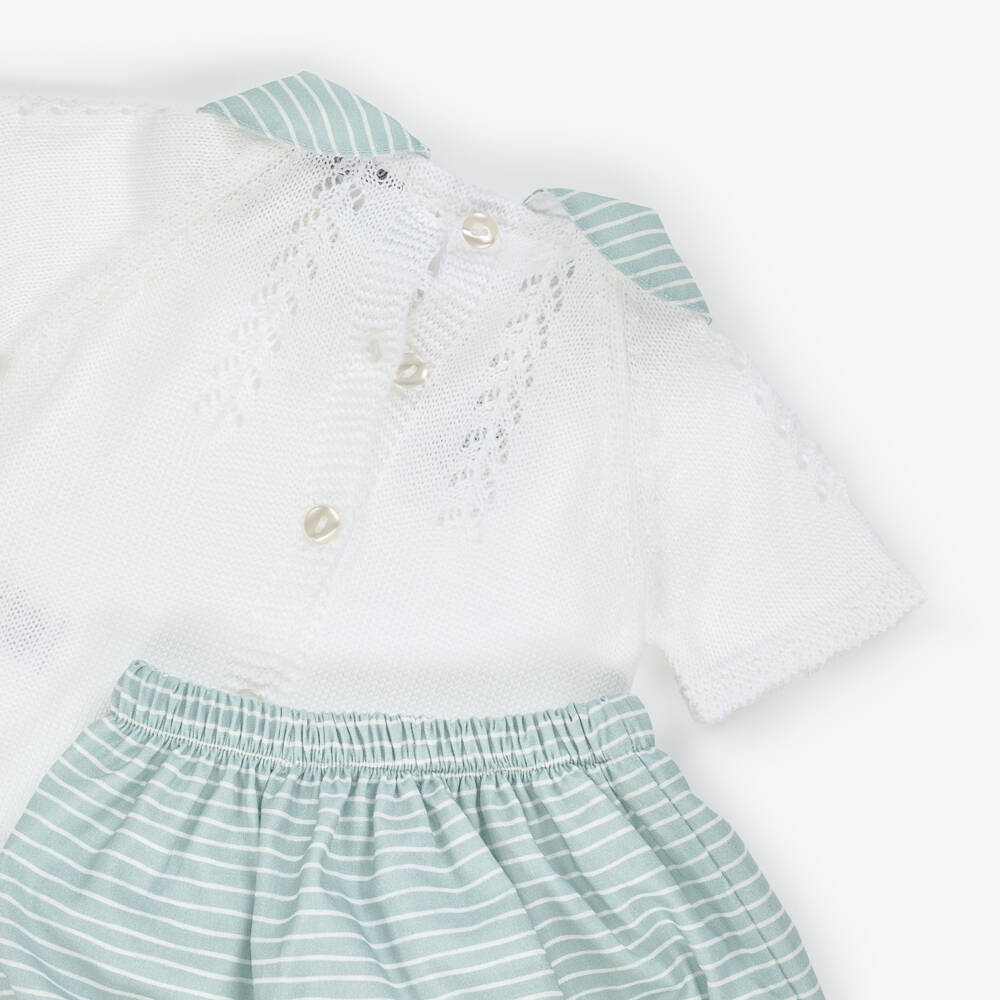 Babidu-Boys Green & White Knit Shorts Ensemble | Childrensalon Outlet