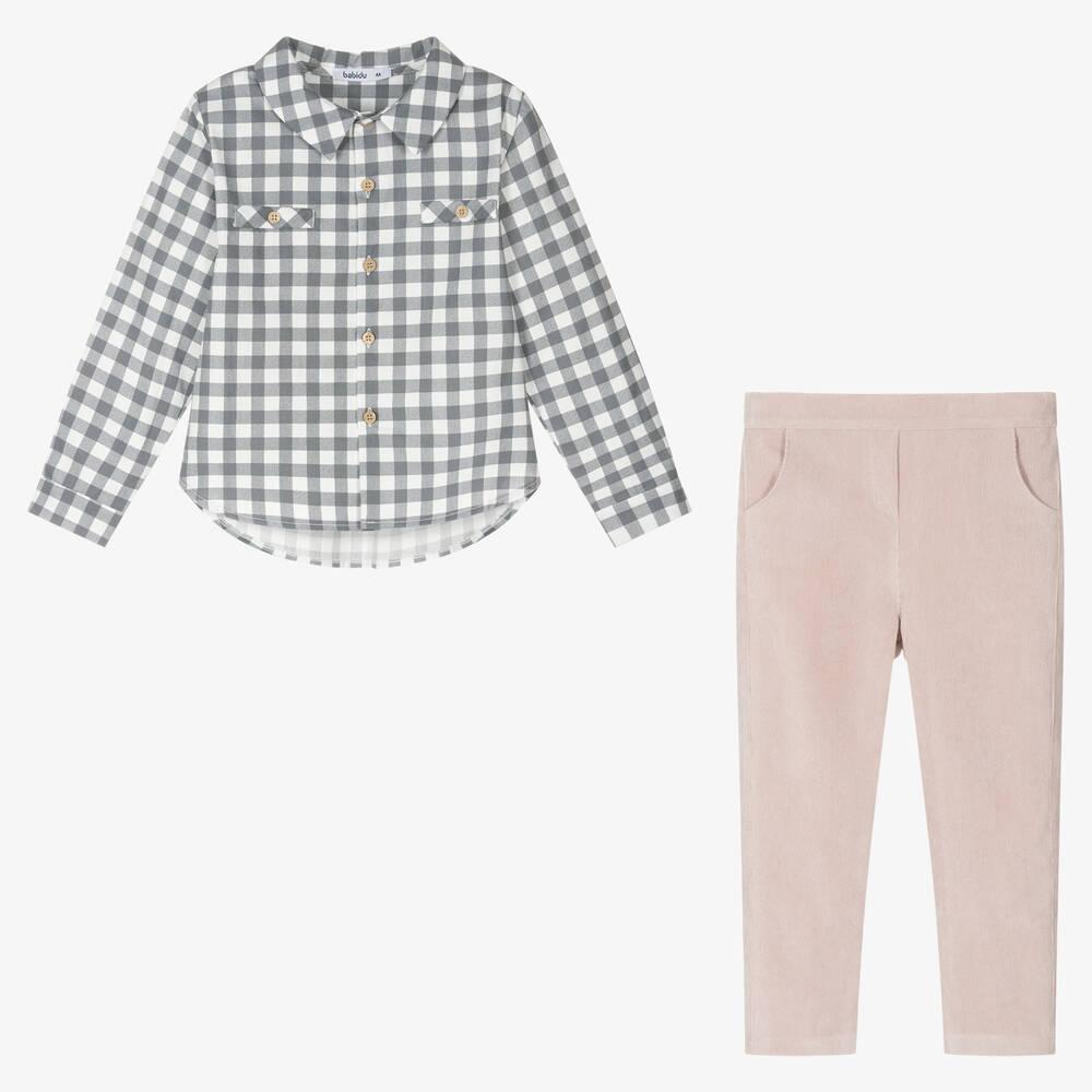 Babidu-Boys Grey Check Cotton Trouser Set | Childrensalon Outlet