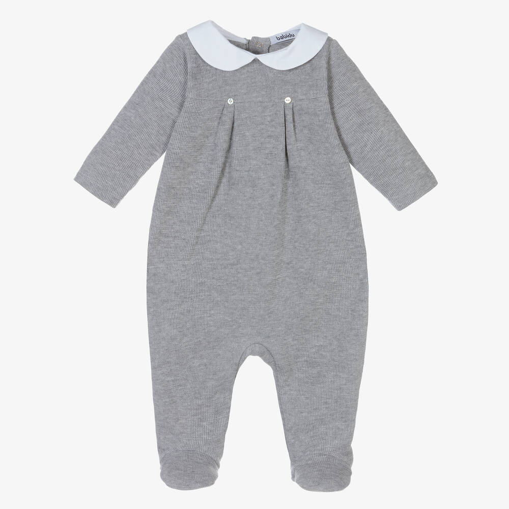 Babidu - Boys Grey Cotton Babygrow | Childrensalon