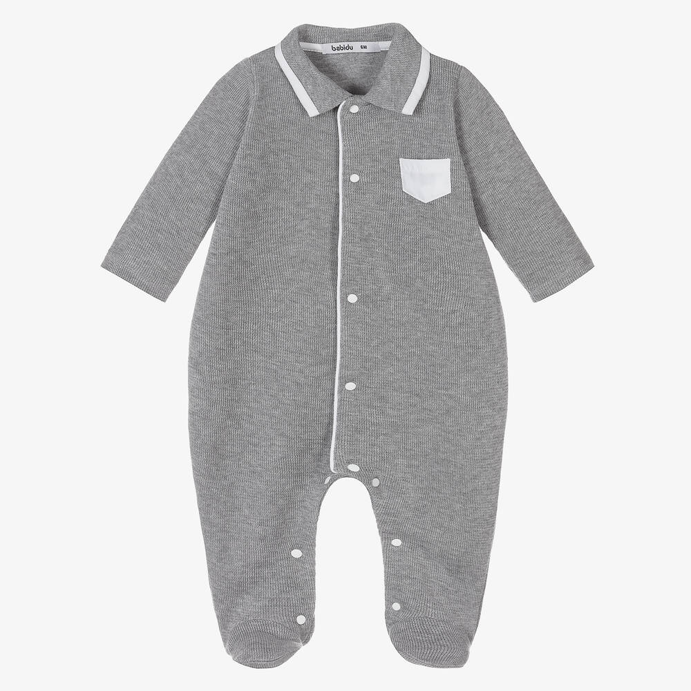 Babidu - Boys Grey Cotton Babygrow | Childrensalon