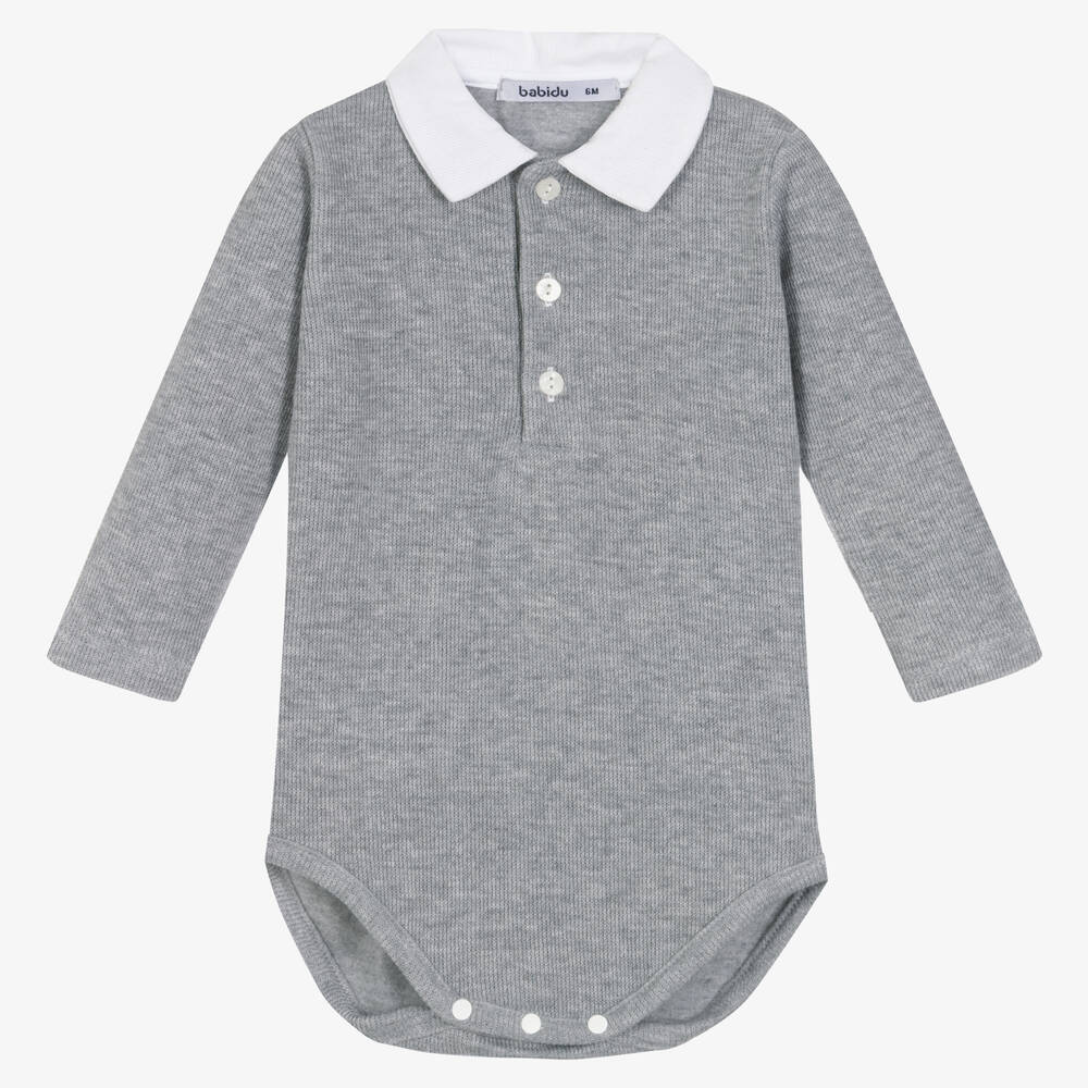 Babidu - Boys Grey Cotton Bodysuit | Childrensalon
