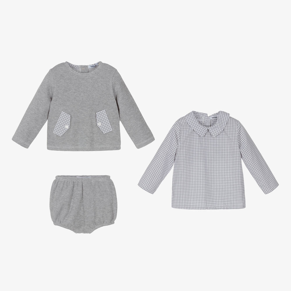 Babidu-Серый комплект с шортами из хлопка для мальчиков | Childrensalon Outlet