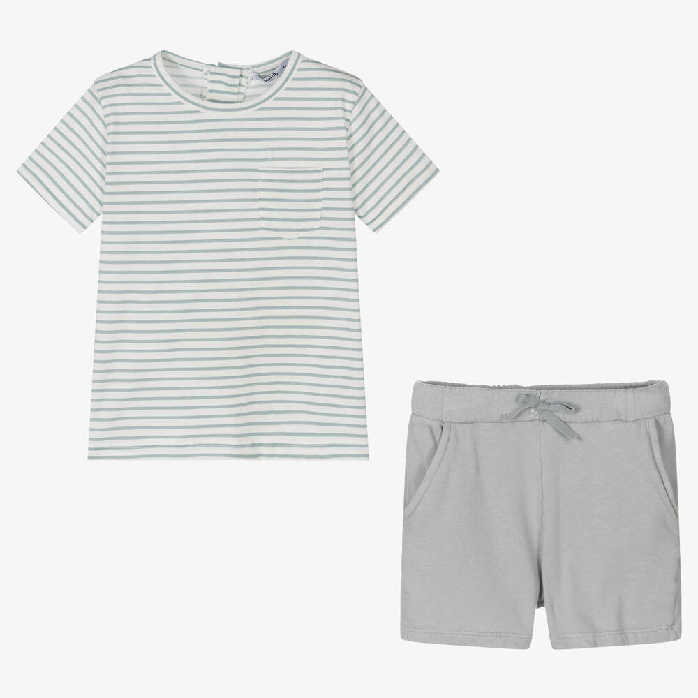 Babidu-Boys Grey Cotton Shorts Set | Childrensalon Outlet