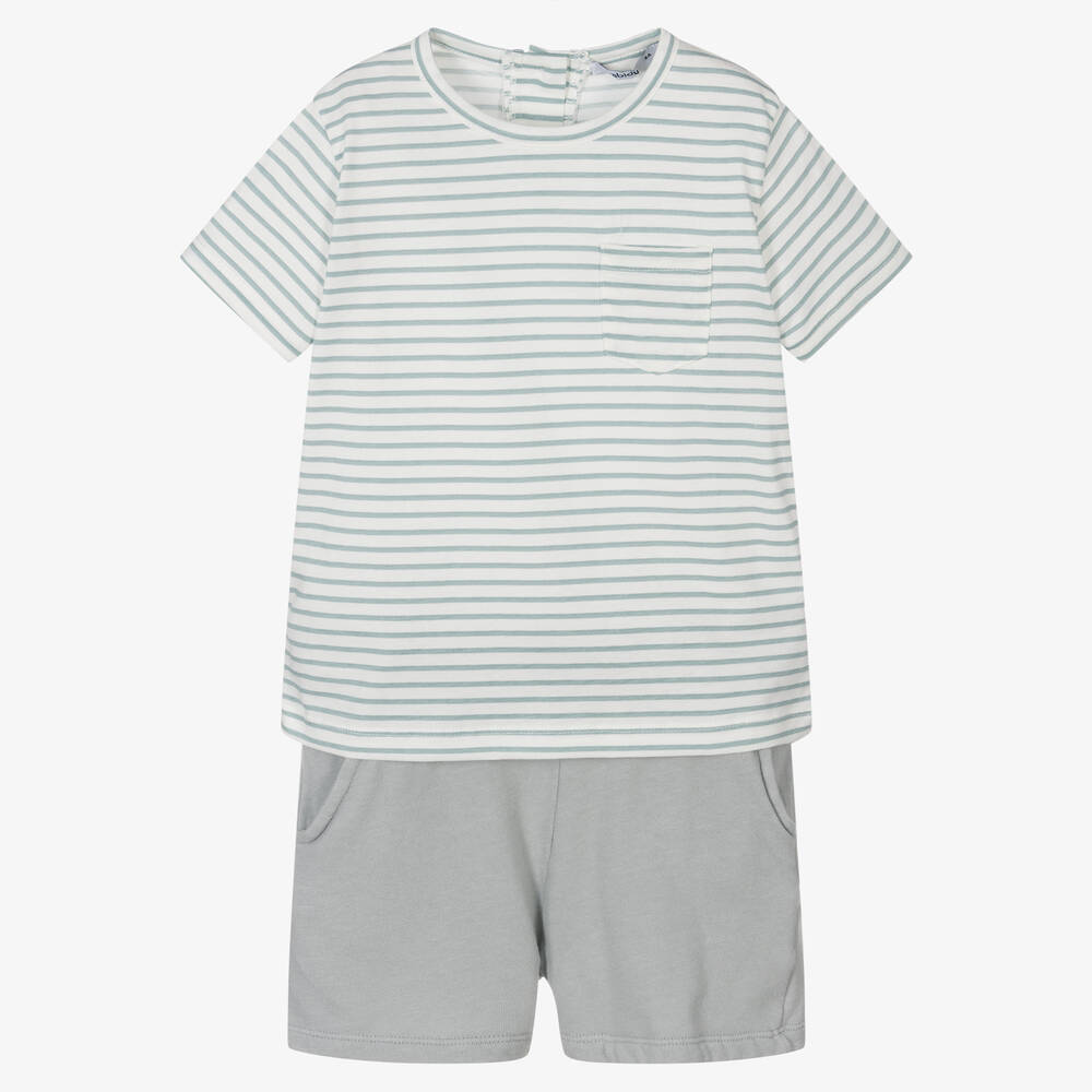 Babidu-Boys Grey Cotton Shorts Set | Childrensalon Outlet