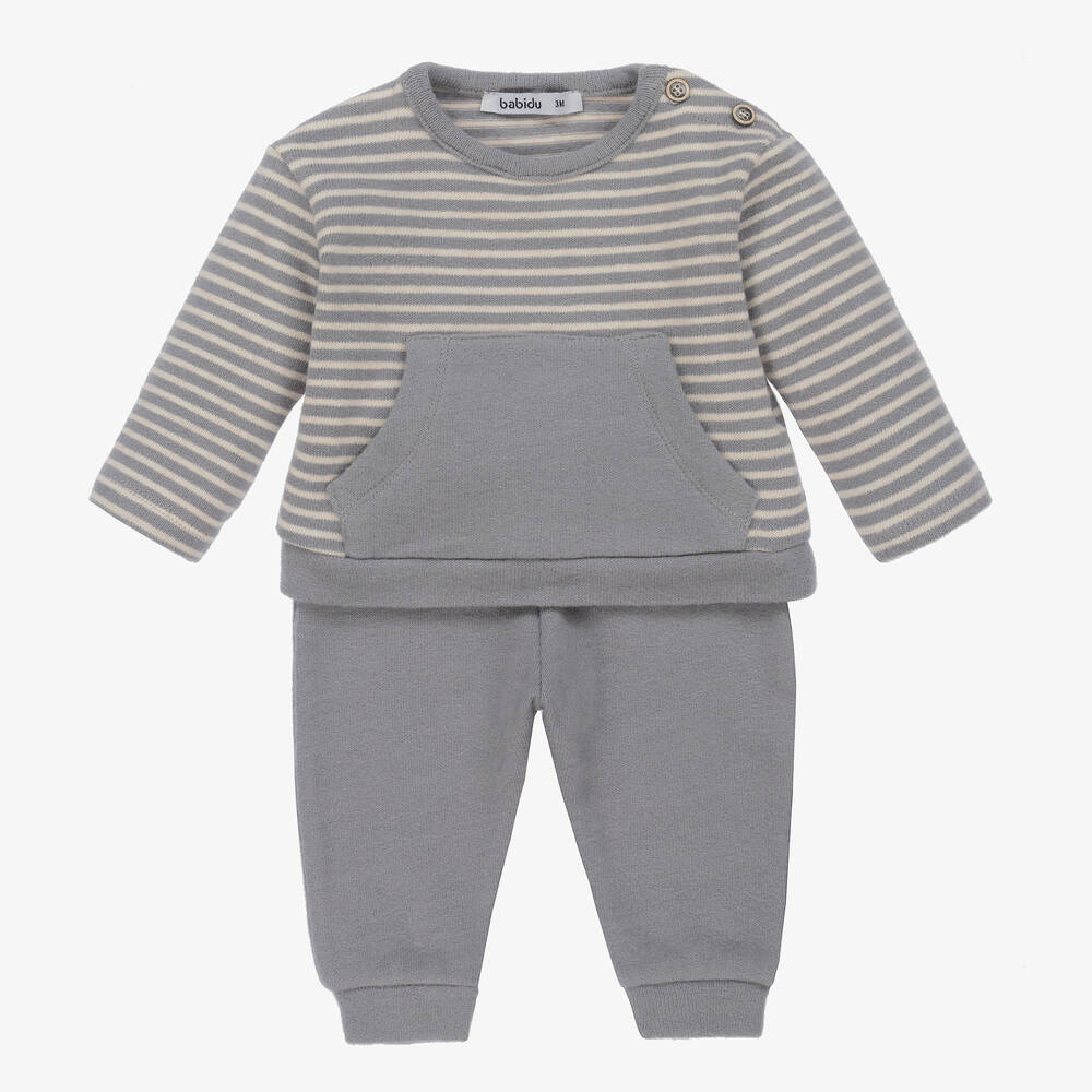 Babidu - Boys Grey Cotton Trouser Set | Childrensalon