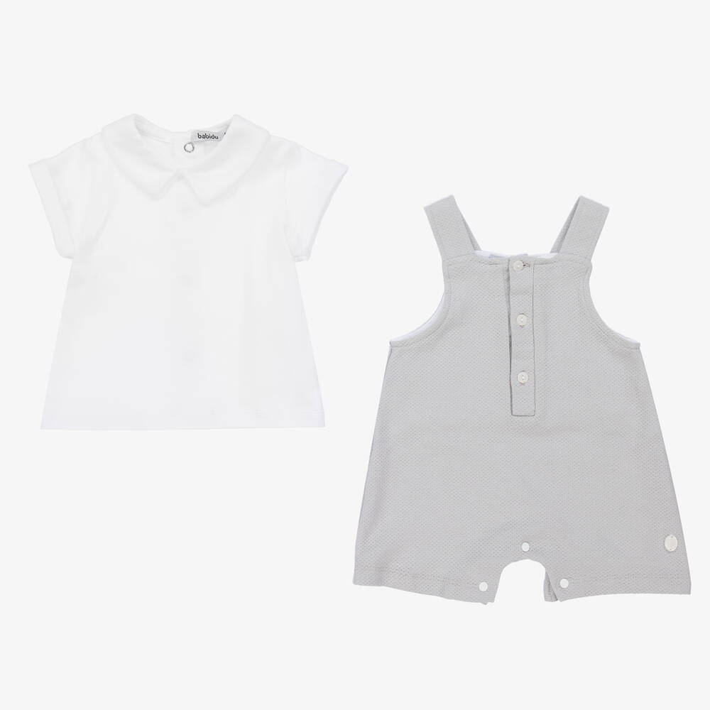 Babidu-Boys Grey Dungaree Shorts Set | Childrensalon Outlet