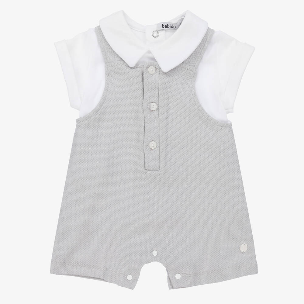 Babidu - Boys Grey Dungaree Shorts Set | Childrensalon