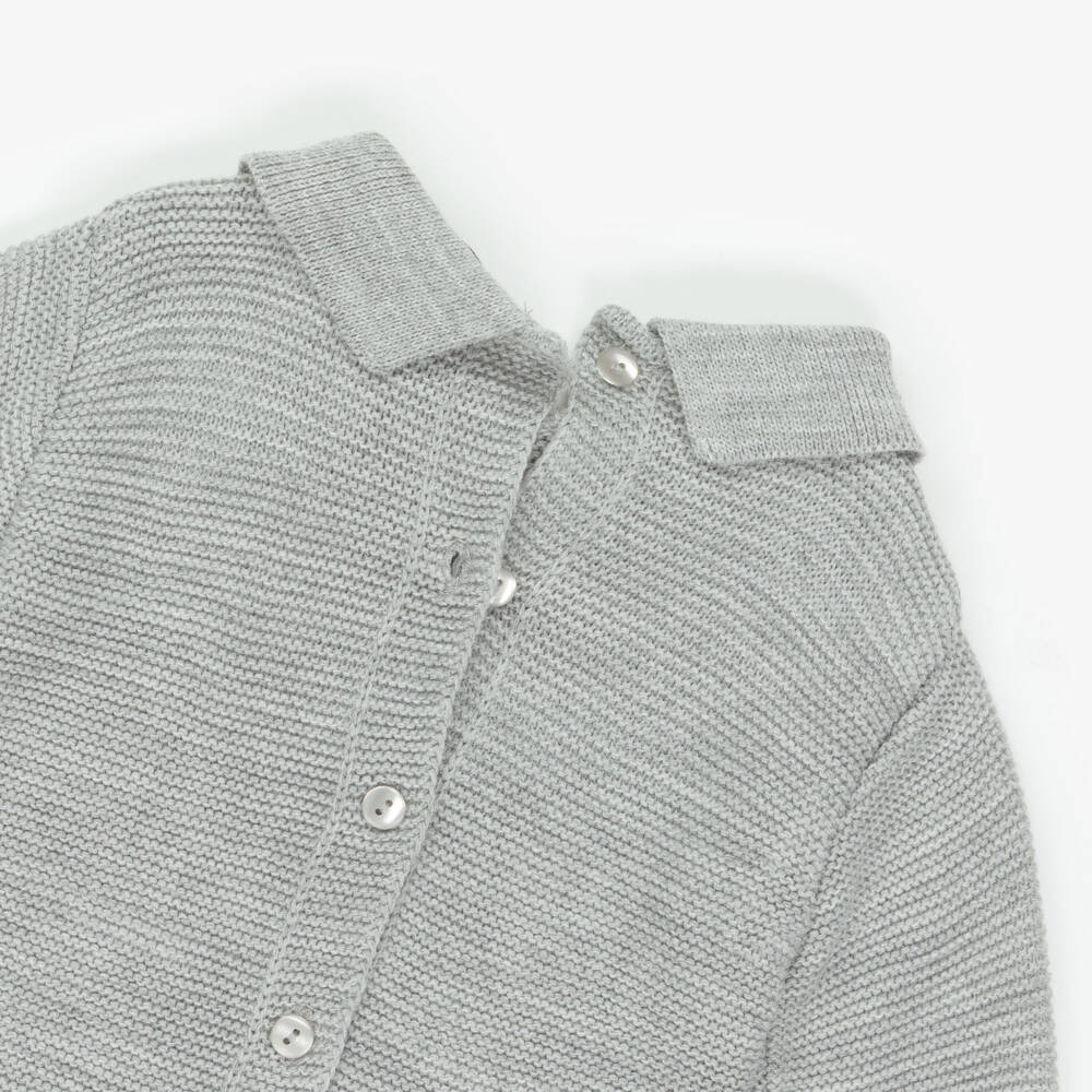 Babidu-Boys Grey Knitted Babysuit & Pom-Pom Hat Set | Childrensalon Outlet