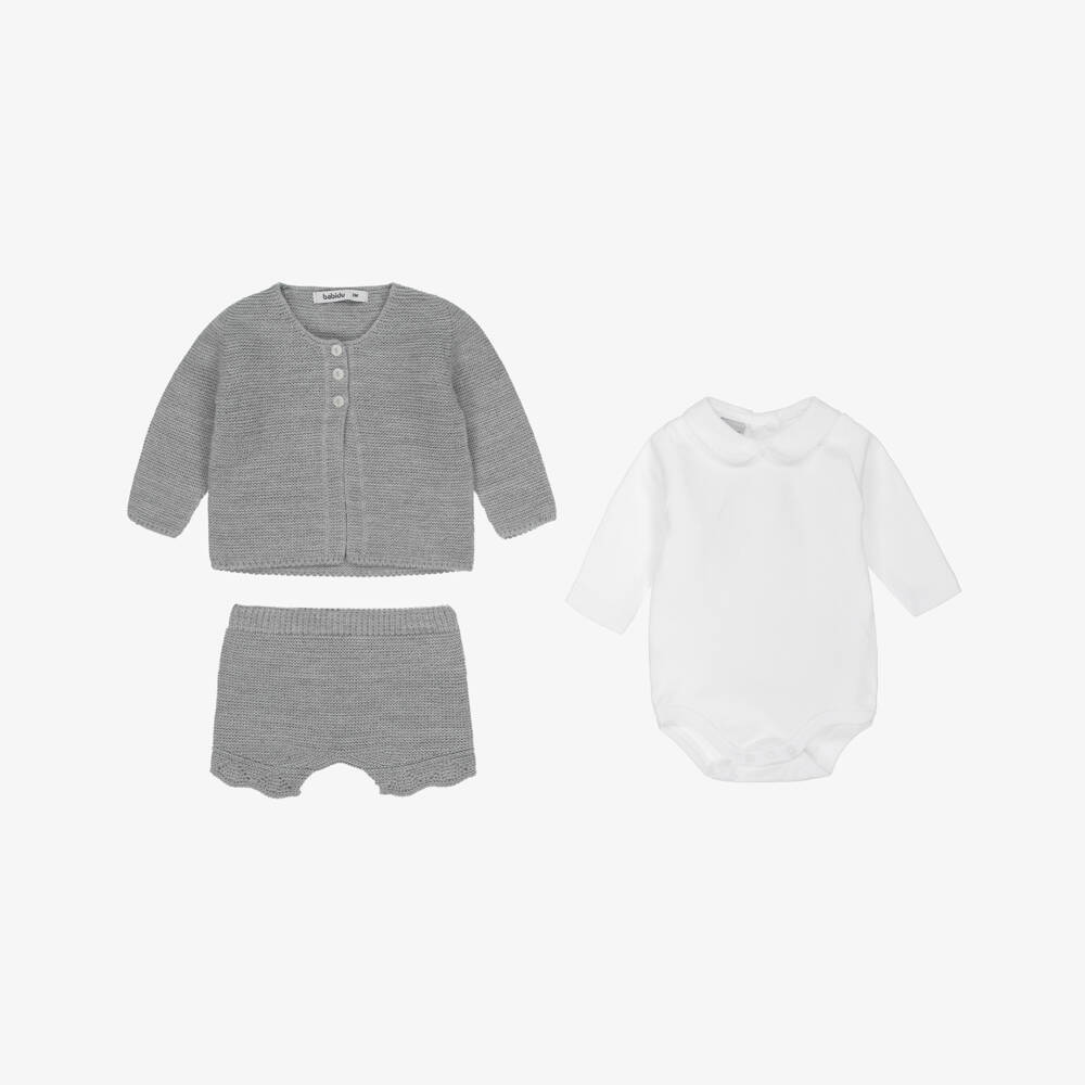 Babidu-طقم كارديغان محبوك رمادي للأولاد | Childrensalon Outlet