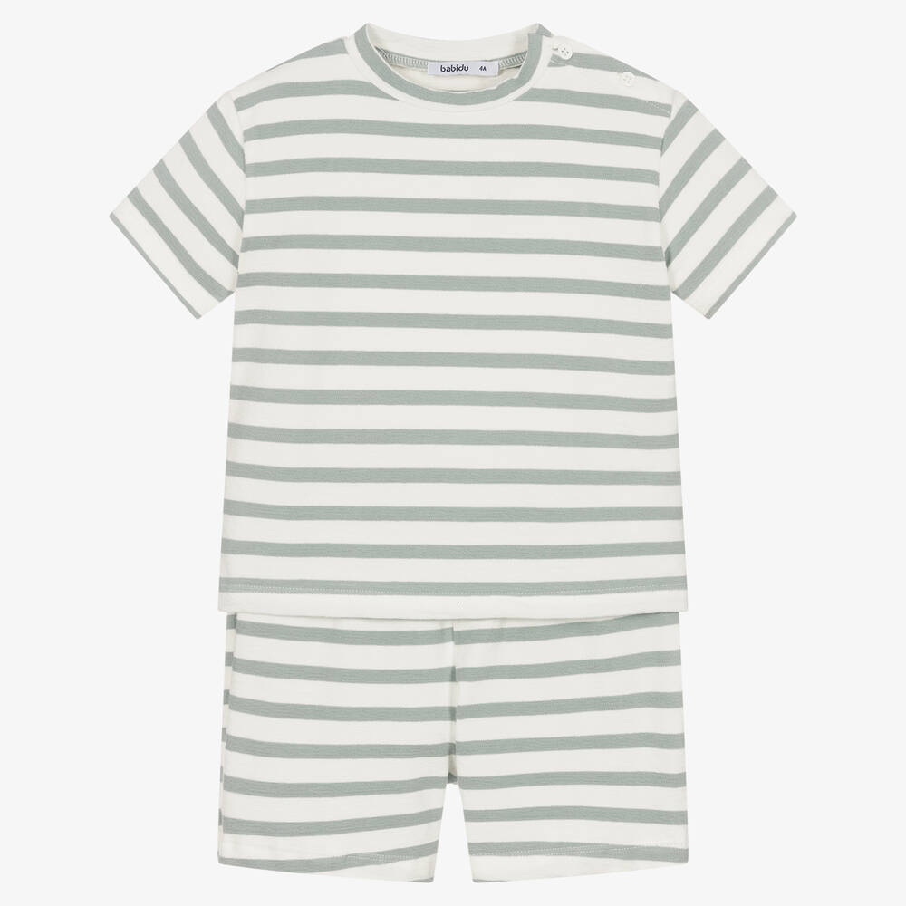 Babidu - Ensemble short gris rayé en coton | Childrensalon