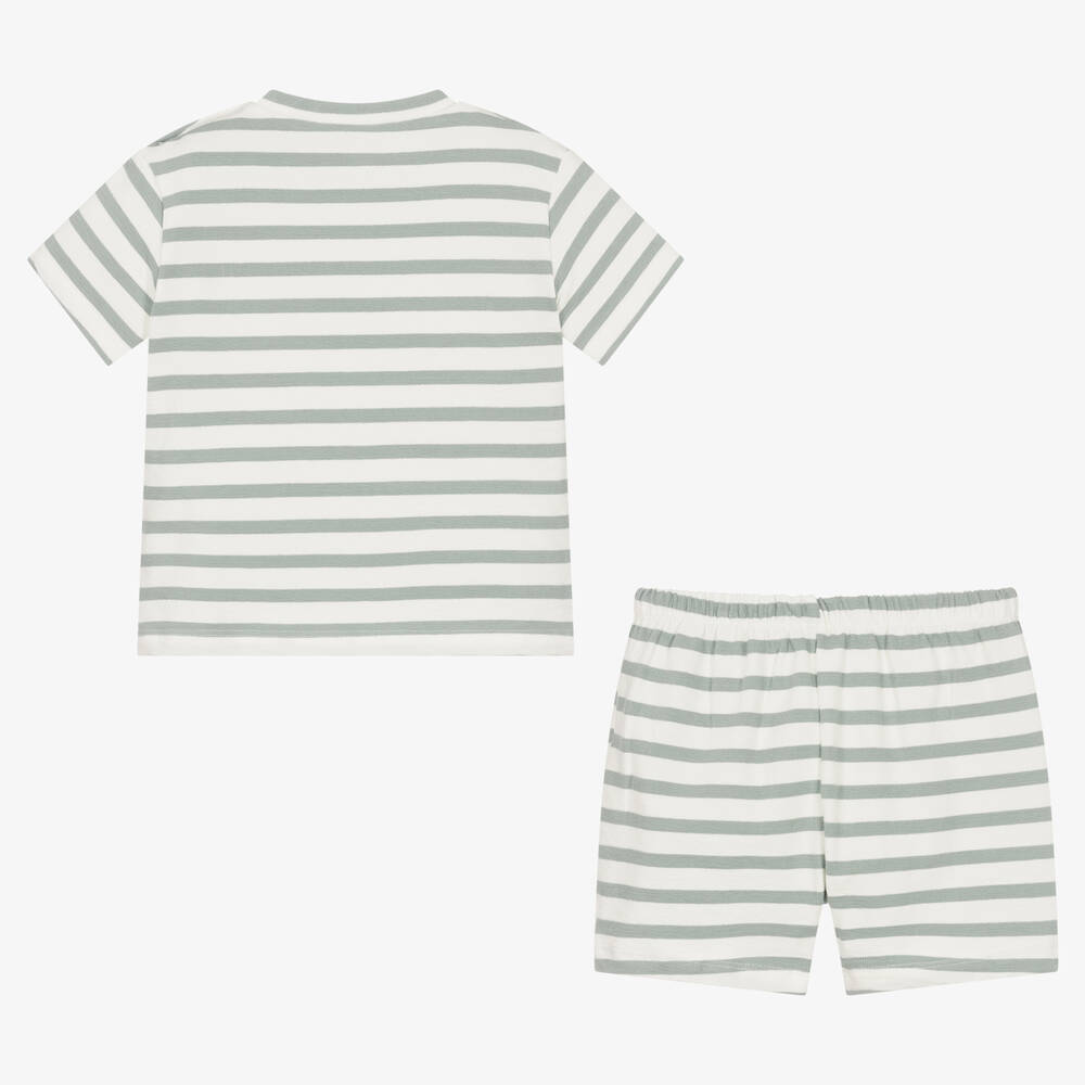 Babidu-Boys Grey Striped Cotton Shorts Set | Childrensalon Outlet