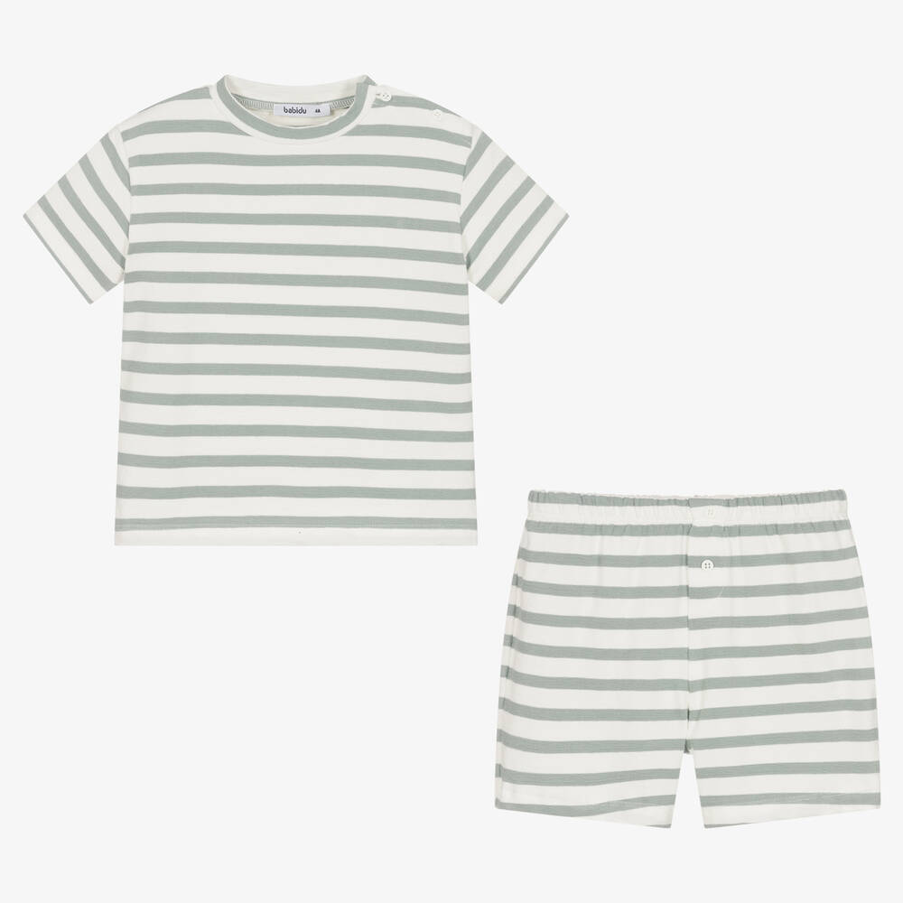 Babidu-Boys Grey Striped Cotton Shorts Set | Childrensalon Outlet