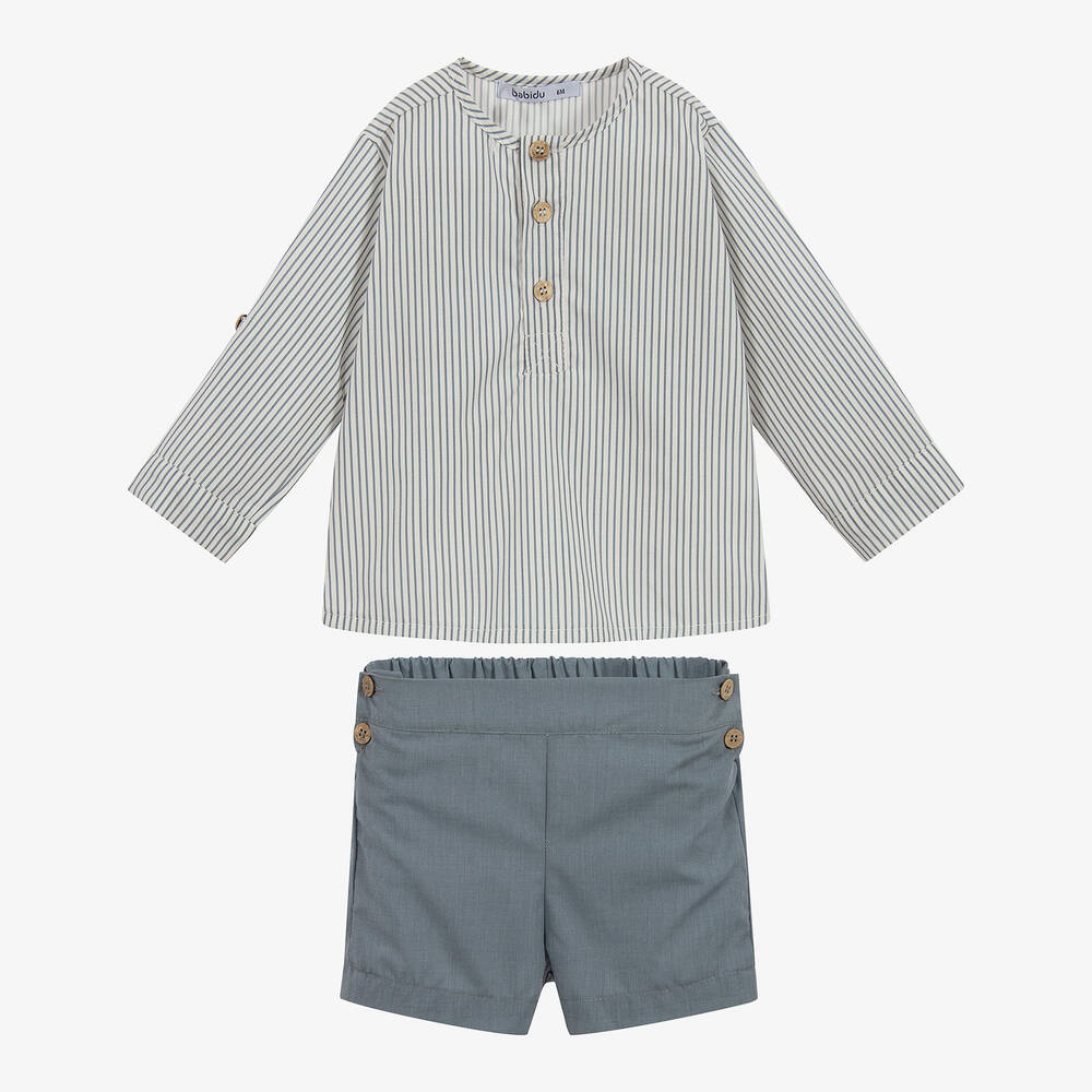 Babidu-طقم شورت مزيج قطن لون رمادي  و عاجي للأولاد | Childrensalon Outlet