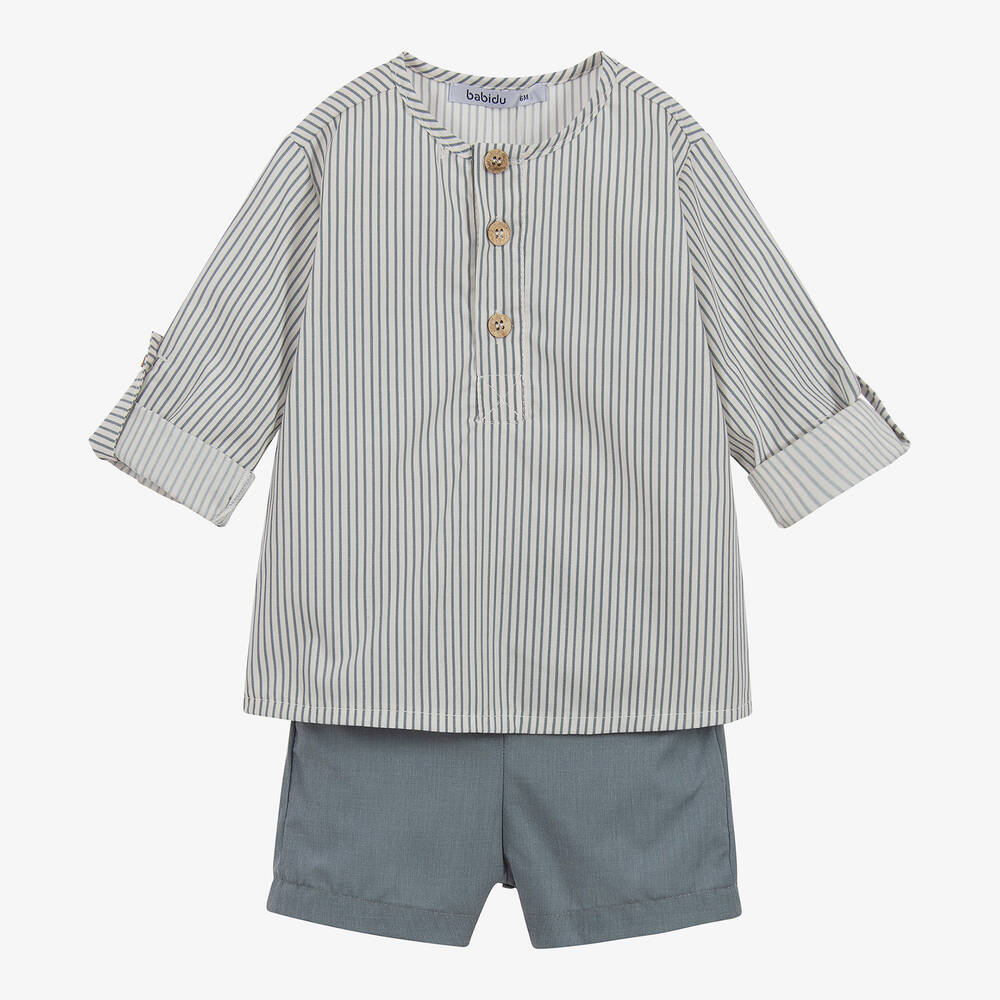 Babidu - Boys Grey Striped Shorts Set | Childrensalon