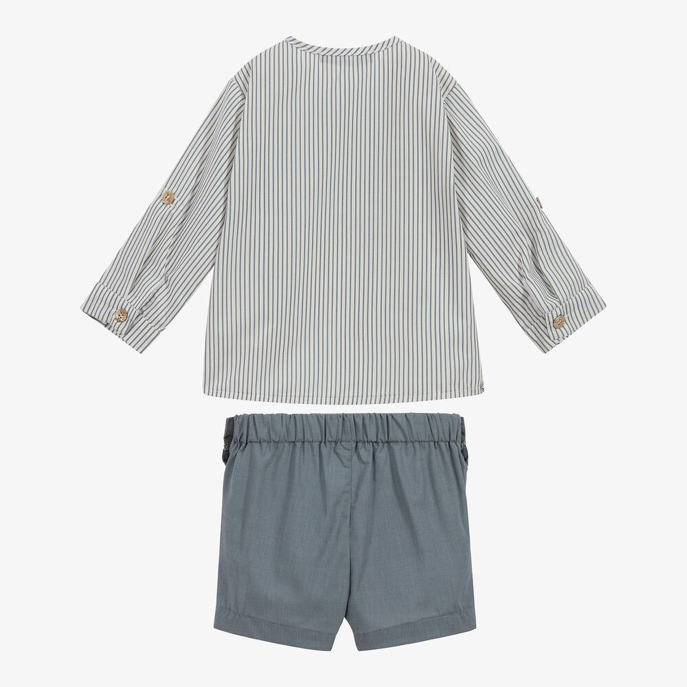 Babidu-طقم شورت مزيج قطن لون رمادي  و عاجي للأولاد | Childrensalon Outlet
