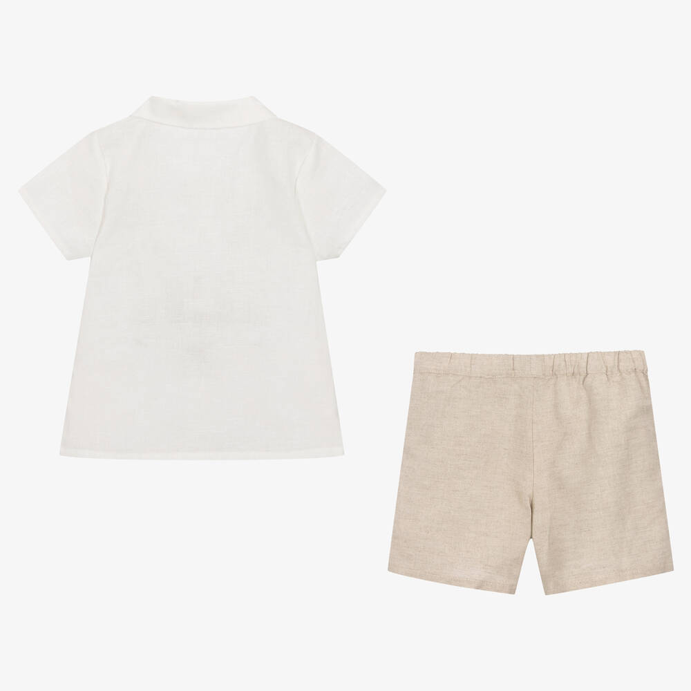 Babidu-Кремовая рубашка и бежевые шорты из хлопка для мальчиков | Childrensalon Outlet